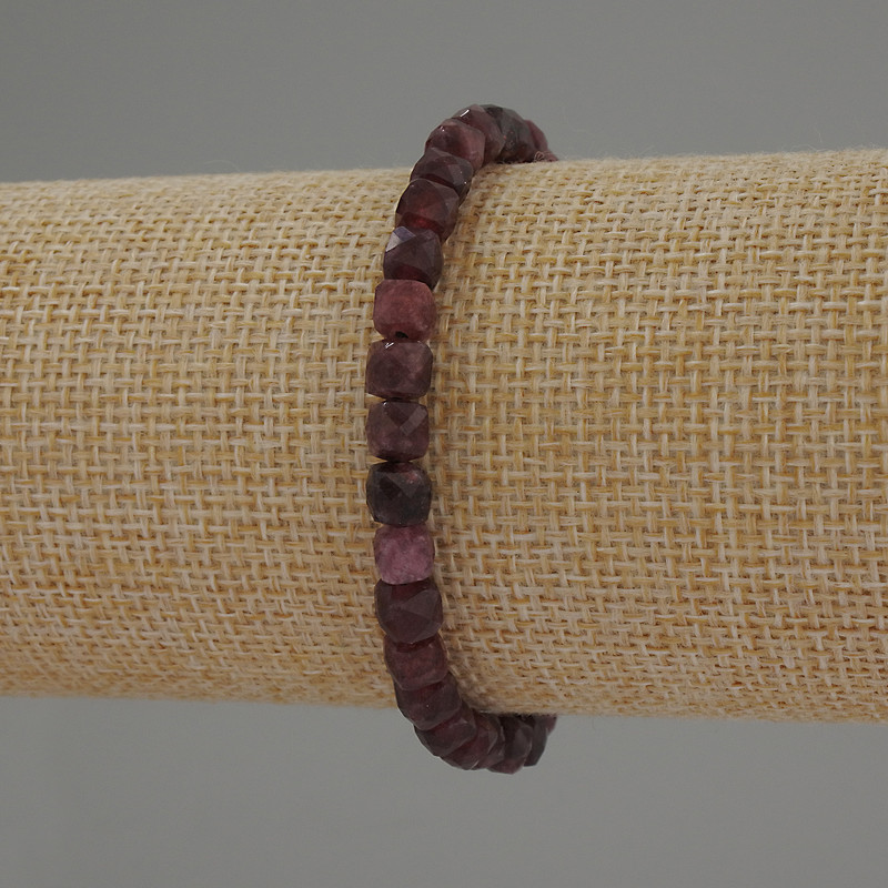 Rubellite Tourmaline Bracelet, faceted cube beads, diameter 5x5mm+/-, length 18cm stretch
