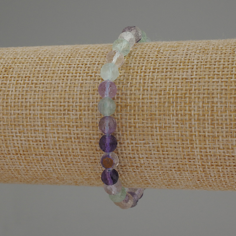 Natural Fluorite Bracelet, faceted bead, diameter 6mm+-, length 18cm+-, stretch