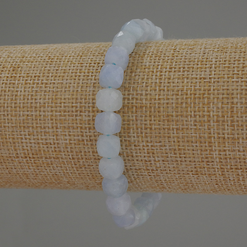 Aquamarine Bracelet, Faceted Cube Beads, diameter approx. 7x7mm, length 18cm, stretch
