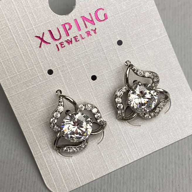 Xuping Rhodium Earrings with White Stone and White Rhinestones 15mm +