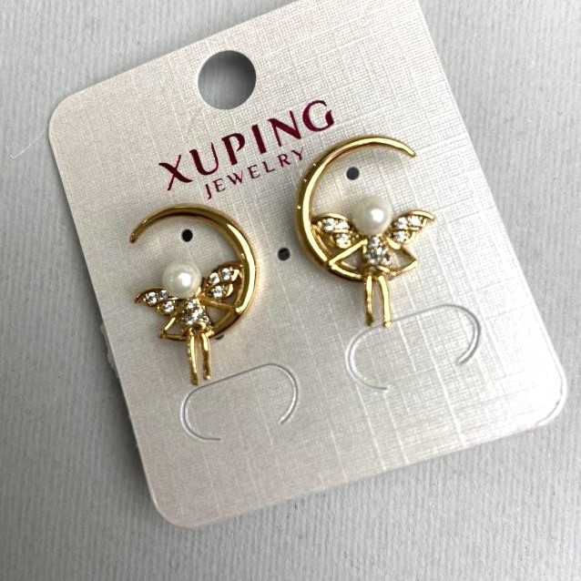 Xuping Earrings with White Rhinestones and Pearl, diameter 4mm+-, length 14x20mm+- 18K Gold Plated