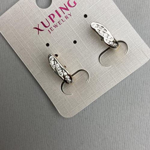 Xuping Earrings 18K Gold Plated Rhodium with White Rhinestones, diameter 4x16mm+