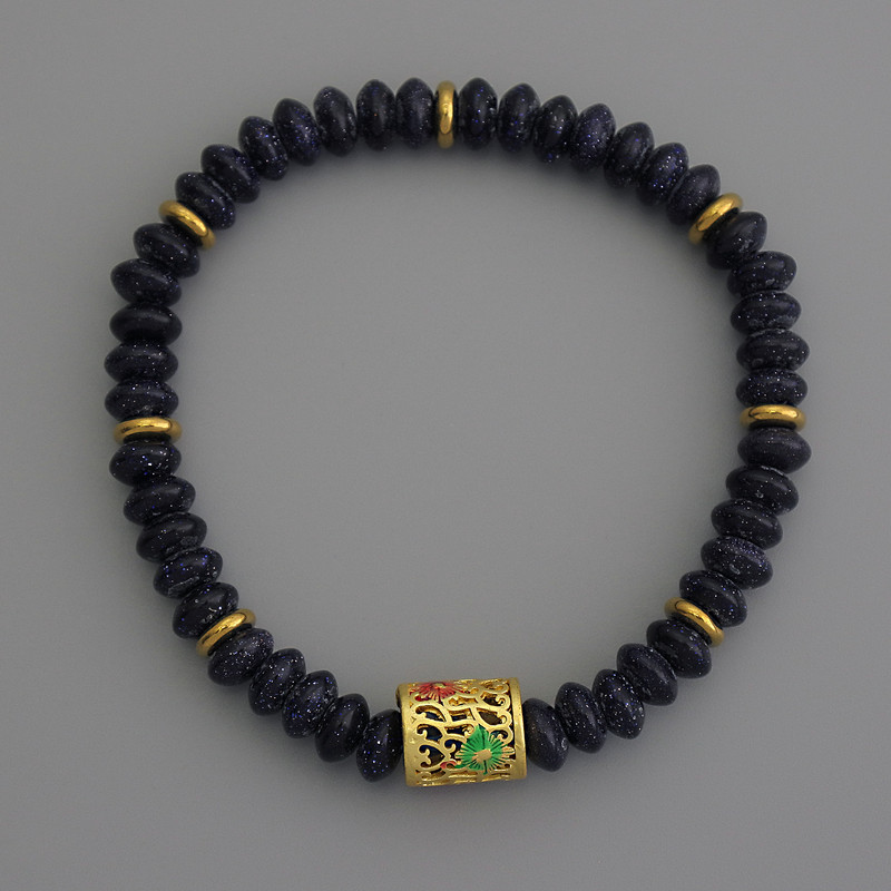 Aventurine Bracelet Cairo Night, Rondelle, Diameter 6x3mm+/- with Metal Inserts, Length 18cm Stretch