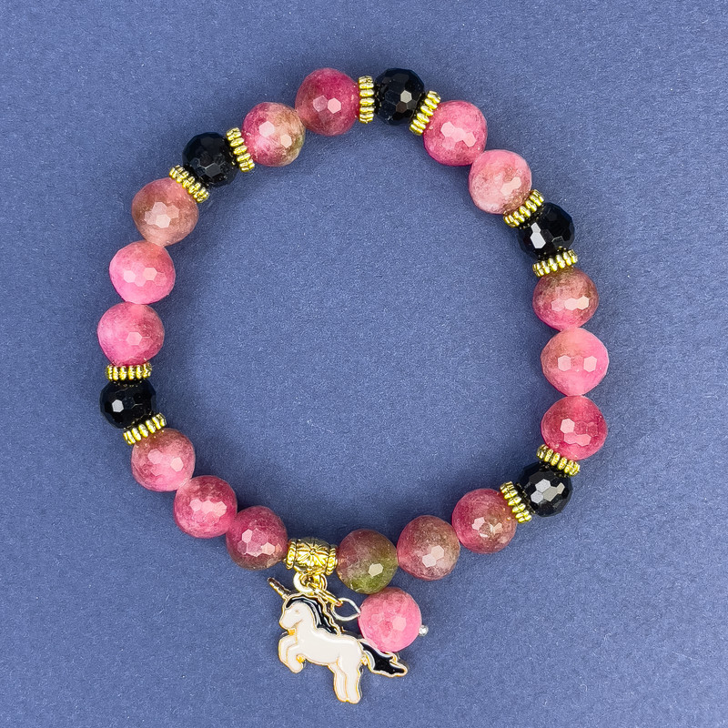 Tourmaline Bead Bracelet, diameter 8mm+- Czech Crystal Bead, diameter 7mm+-, length 18cm+- stretch