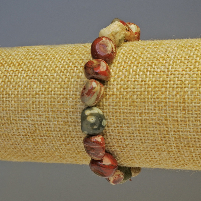 Red Jasper Tumbled Bracelet with Geode Inclusions, diameter 11x11mm+-, diameter 9x9mm+-, length 18cm stretch