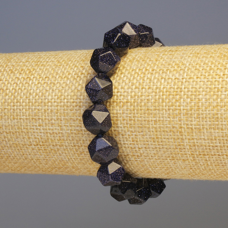 Aventurine Bracelet Blue Sand, Synthetic Stone, Polygon-Cut, Diameter 11x11mm+/-, Length 18cm+/- Stretch