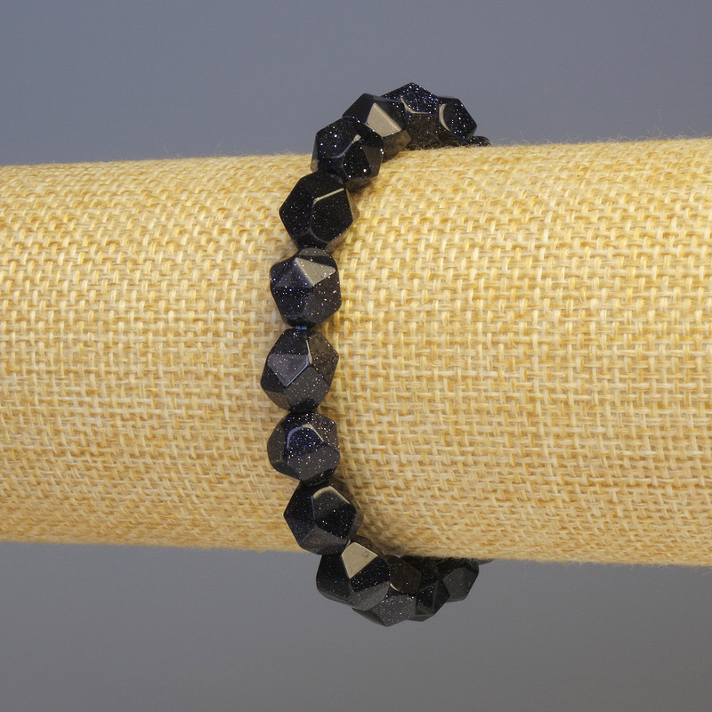 Aventurine Bracelet Blue Sand, Synthetic Stone, Polygon-Cut, Diameter 8x8mm+/-, Length 18cm+/- Stretch