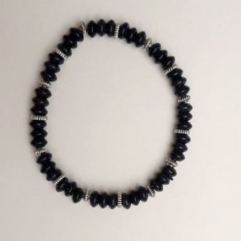 Aventurine Bracelet 'Blue Sand Cairo Night' Rondelle, Diameter 3x6mm with Silver-Tone Inserts, Length 18cm+/- (Stretch)