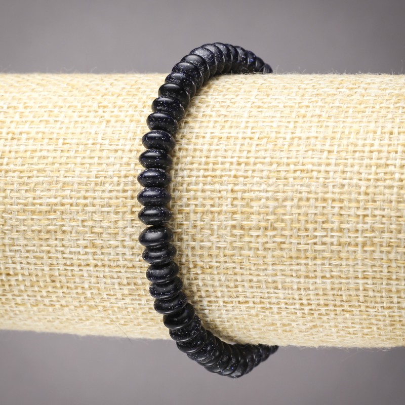 Aventurine Bracelet on Elastic Band, Blue Sand Cairo Night, Smooth Rondelle, Diameter 6x3mm+