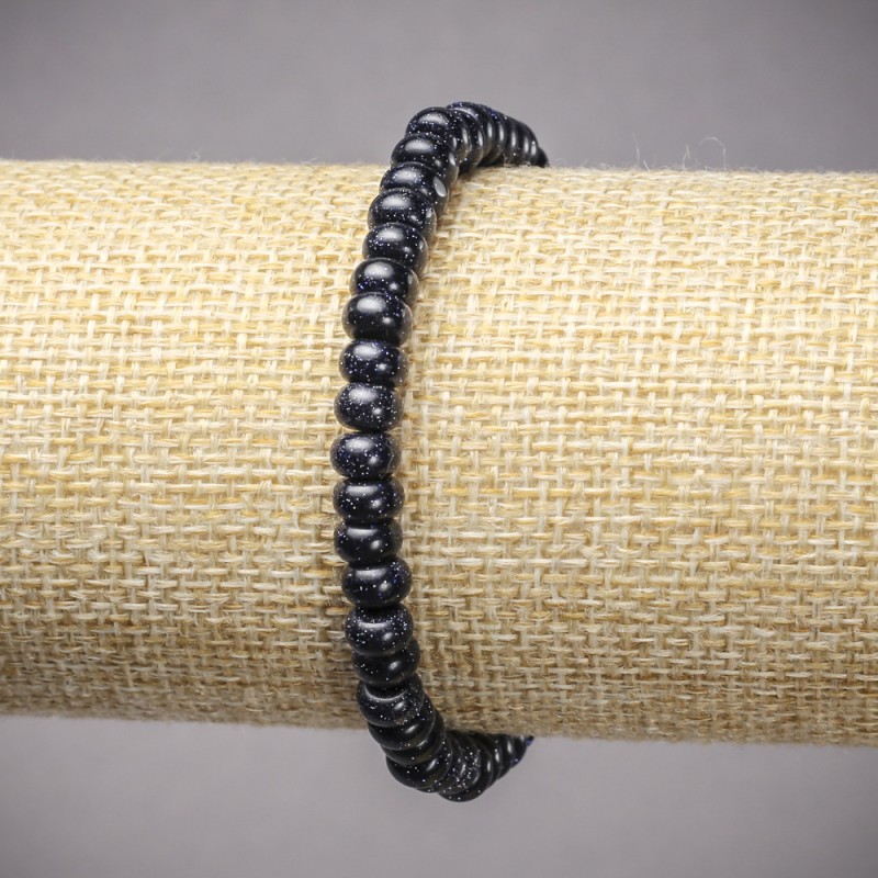 Aventurine Bracelet on Elastic Band, Blue Sand Cairo Night (Pressed) Smooth Rondelle, Diameter 6x4mm+/-, Length 18cm+