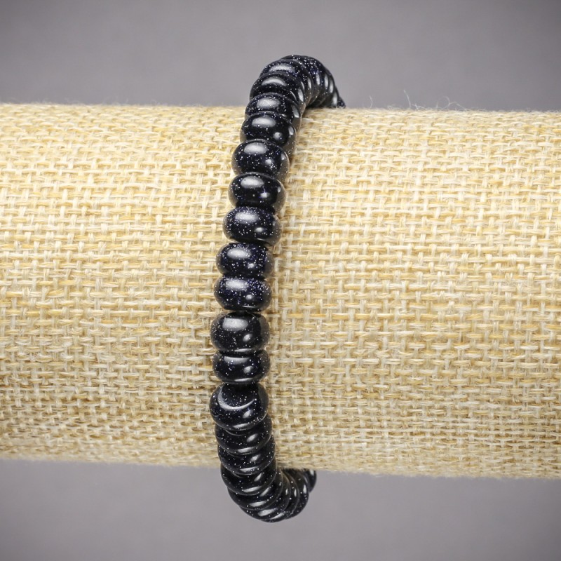 Elastic Bracelet Aventurine Blue Sand 'Cairo Night' (Pressed) Smooth Rondelle, diameter 8x5mm+-, length 18cm+
