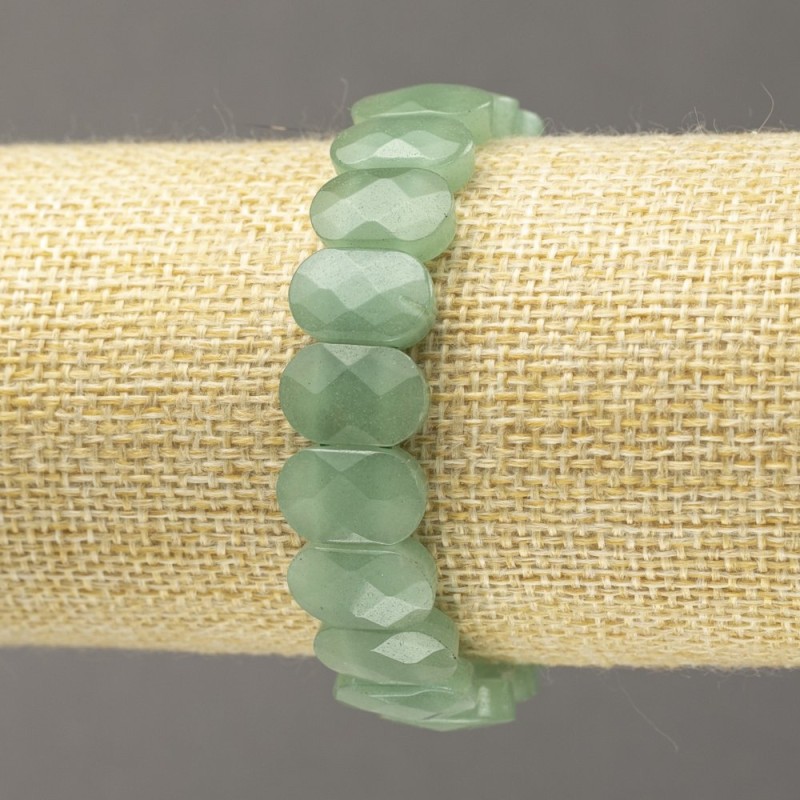 Elastic Bracelet Natural Stone Jade Faceted Link, diameter 14x9.5mm+