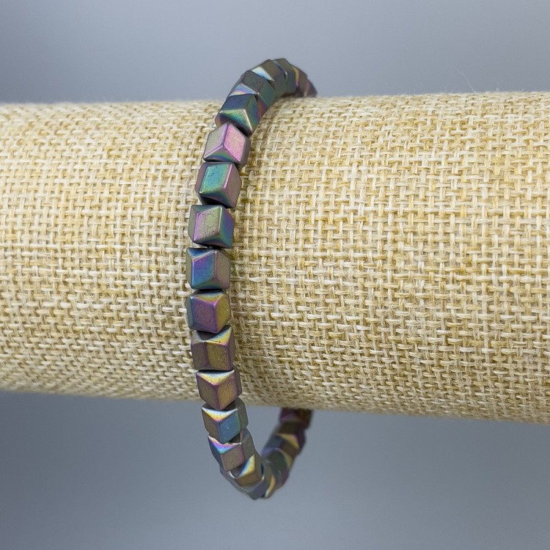 Hematite Bracelet Hexagon Zigzag Rainbow Matte, diameter 6x6mm+/-, length 18cm+/- stretch