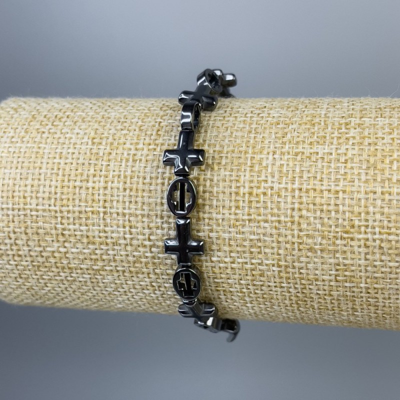 Hematite Cross Bracelet, diameter 6x8mm+/-, diameter 10x9mm+/-, length 18cm+/- stretch