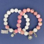 Bracelet Set White Agate (pressed) round beads, diameter 10mm+/- Rhodochrosite round beads, diameter 10mm+/-, length 18cm+/- stretch