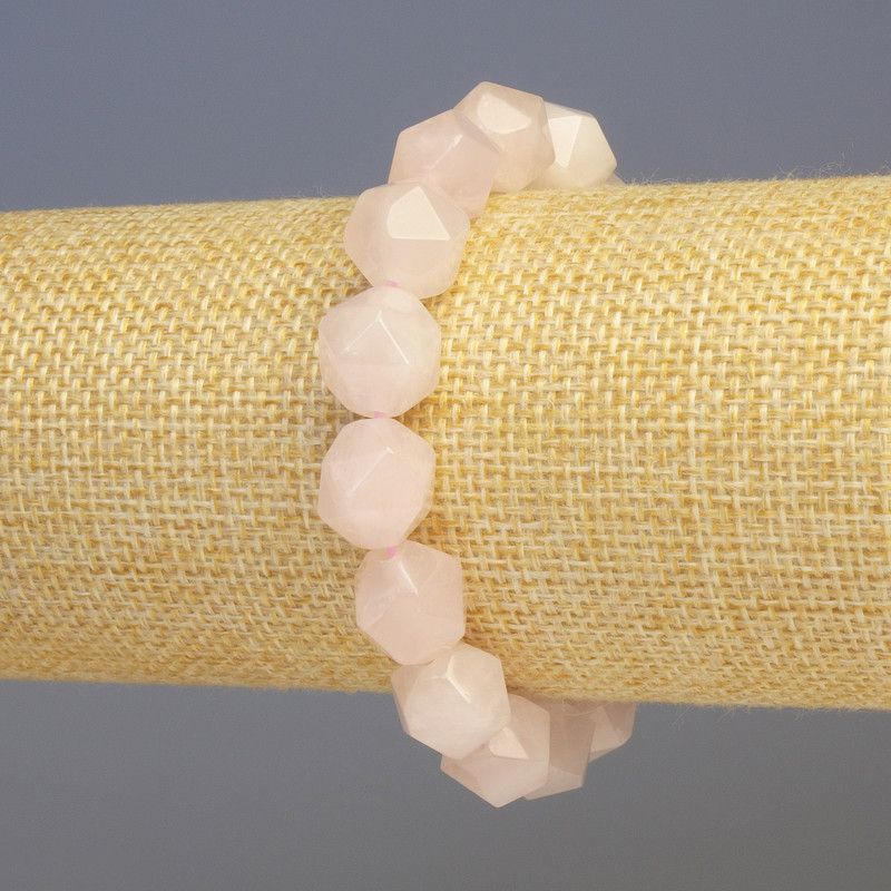Rose Quartz Bracelet, natural stone faceted beads, diameter 11x11mm+/-, length 18cm+/- stretch