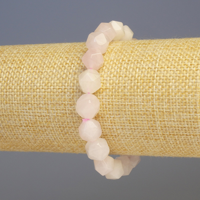 Rose Quartz Bracelet, Natural Stone Polygon-Cut, Diameter 8x8mm+/-, Length 18cm+/- Stretch
