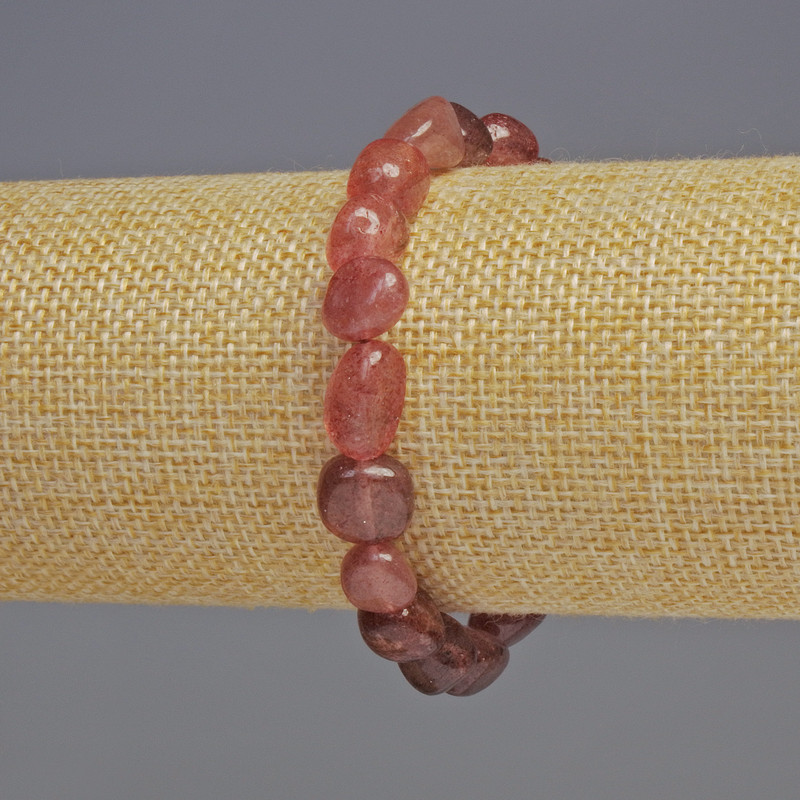 Strawberry Quartz Bracelet, Natural Stone Tumbled, Diameter 8x9x6mm+/-, Length 18cm+/- Stretch