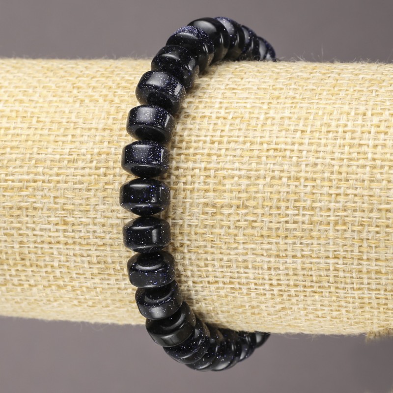 Elastic Bracelet Blue Sand Aventurine 'Cairo Night' (pressed) smooth rondelle, diameter 9x7mm+
