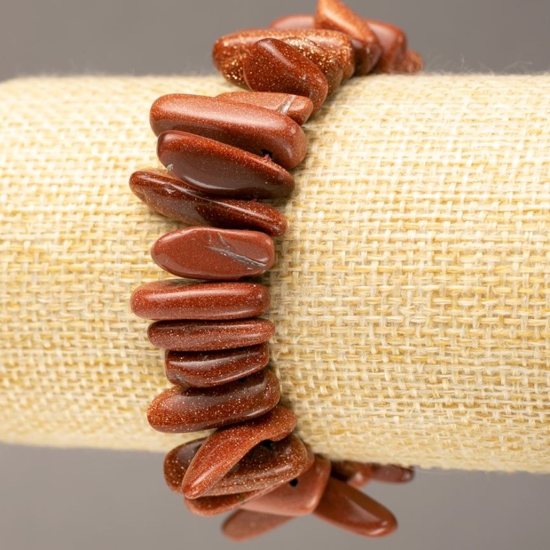 Aventurine Bracelet Golden Sand, 'Needle' Chips on Elastic Band, d 14-26x4-6(+/-)mm, Circumference 18cm