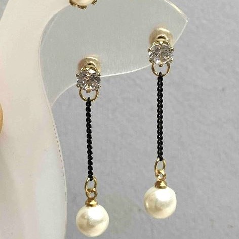 Double Studs 'Perlynka' with Crystal and Pearl 6mm+ Pearl 7.5mm+-, length 38mm+-