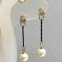 Double Studs 'Perlynka' with Crystal and Pearl 6mm+ Pearl 7.5mm+-, length 38mm+-