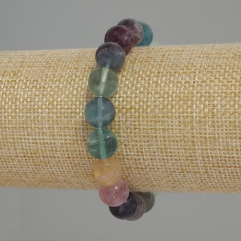 Fluorite Bracelet Natural Stone Smooth Round Beads, diameter 10mm+-, length 18cm+- (stretch)