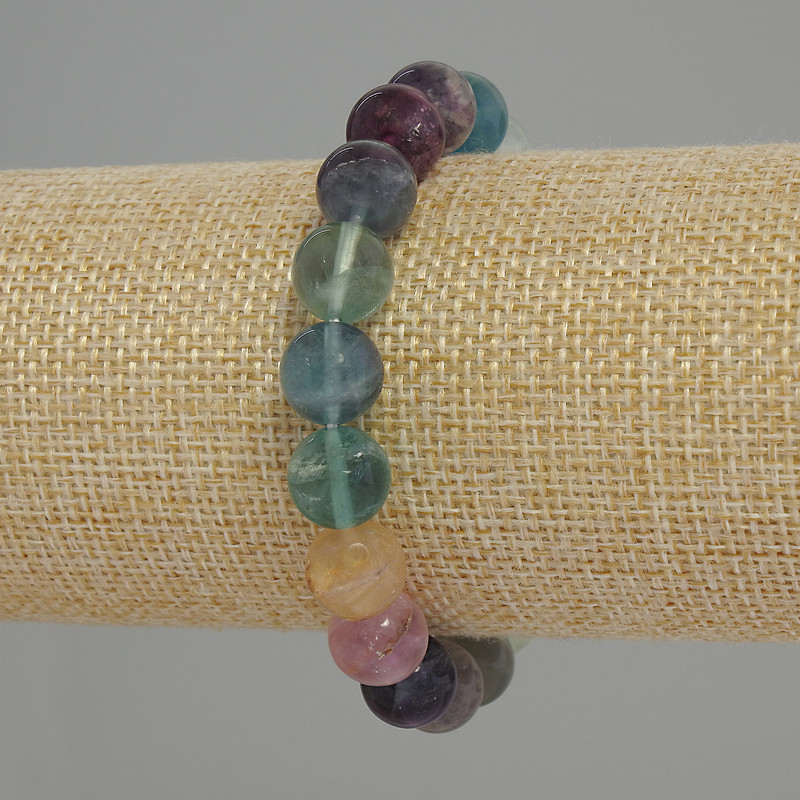 Fluorite Bracelet Natural Stone Smooth Round Beads, diameter 10mm+-, length 18cm+- (stretch)