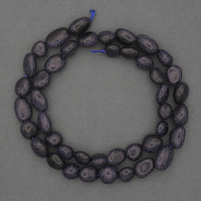 Synthetic Stone Beads Aventurine Blue Sand Tumbled, diameter 9-12x8mm+-, on a thread, length 41cm+