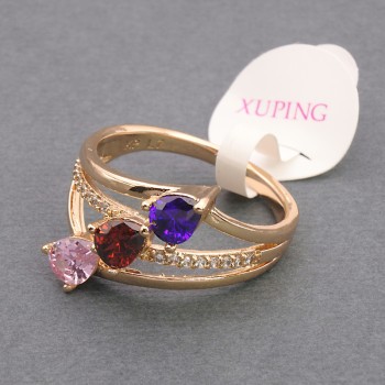 Xuping Ring "Gold" Colour Metal with Multicolour Crystals, sizes 16, 17, 18, 19