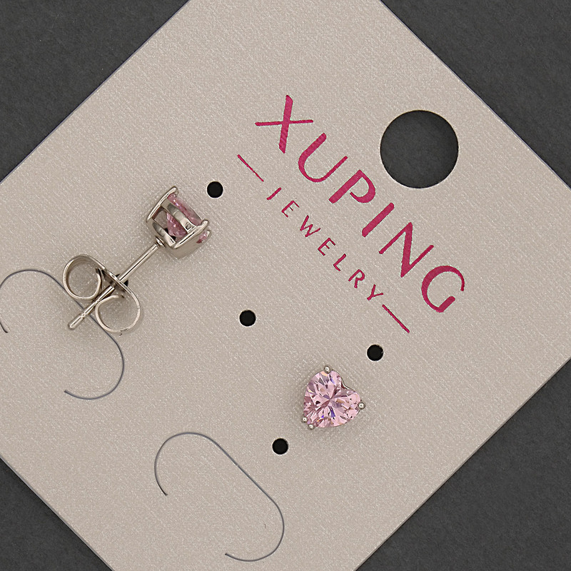 Xuping Stud Earrings Heart with Pink Crystal, diameter 5mm+- Rhodium
