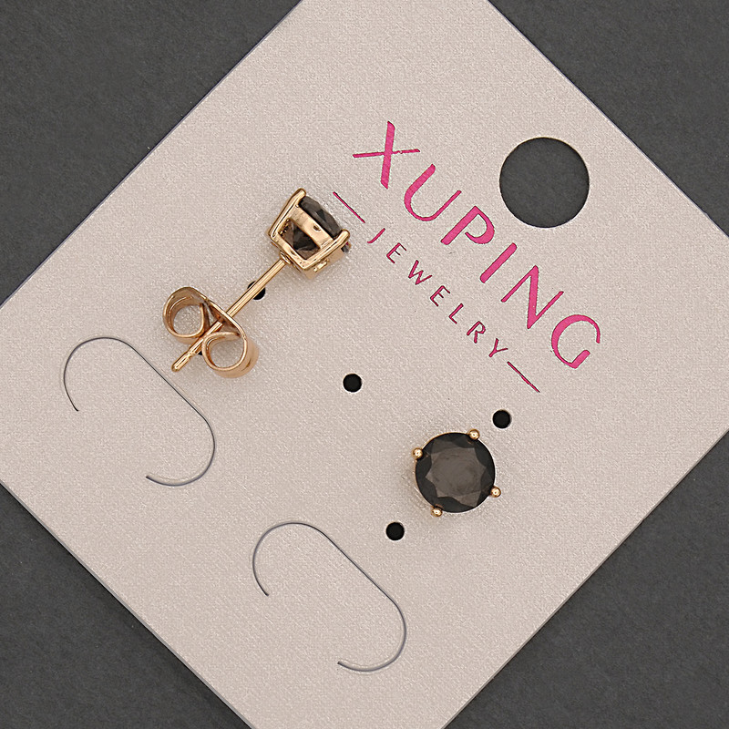 Xuping Stud Earrings with Black Crystal, Diameter 6mm+/- 18K Gold Plating