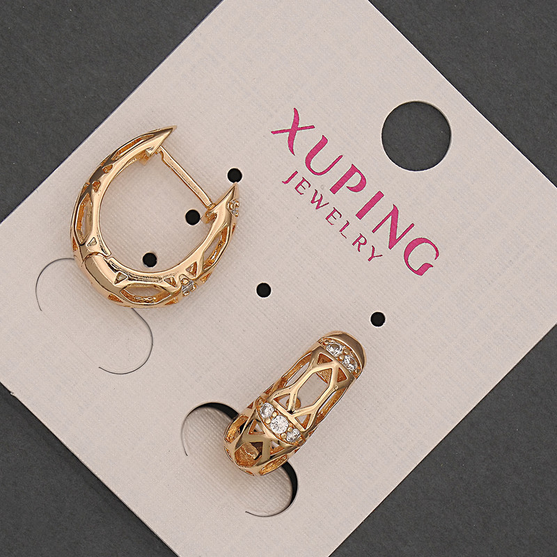 Xuping Earrings with White Rhinestones, diameter 6mm+-, length 17mm+- 18K Gold Plated