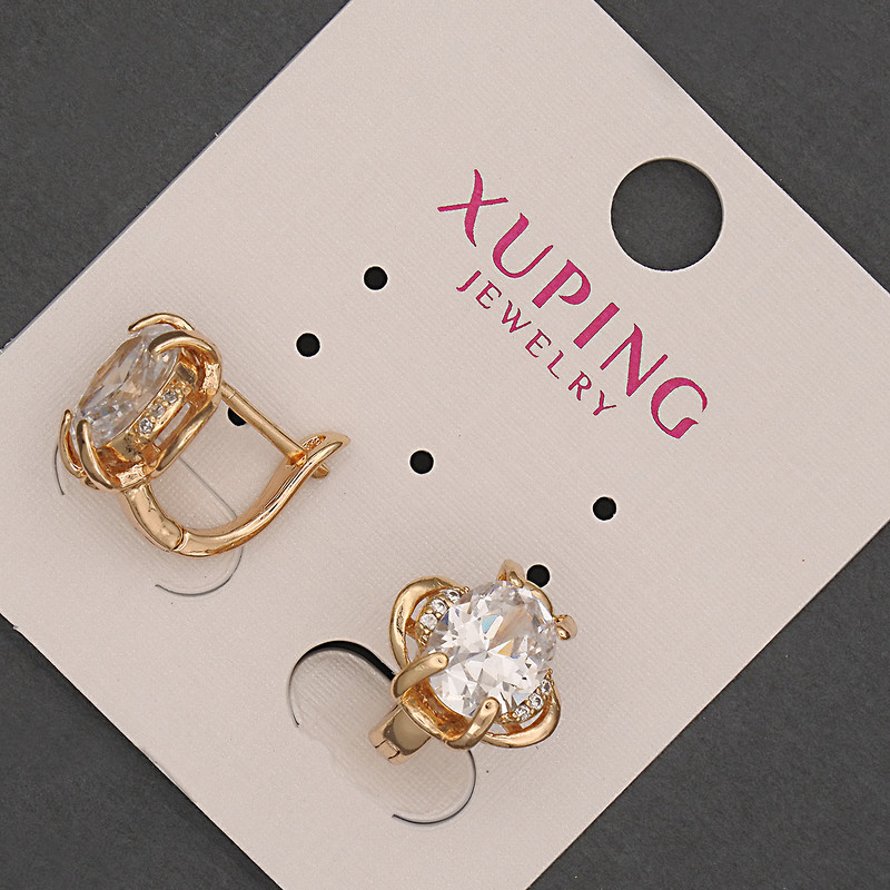 Xuping Earrings with White Crystal, Diameter 12mm+/-, Length 12mm+/- 18K Gold Plating