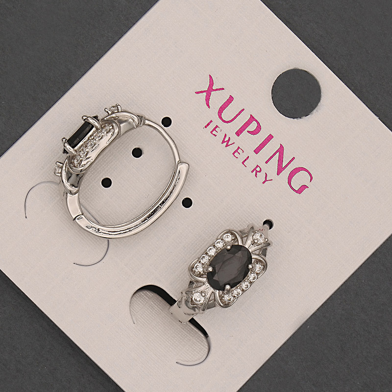 Xuping Earrings with Black Zircons, length 18mm+-, thickness 8mm+-, Rhodium
