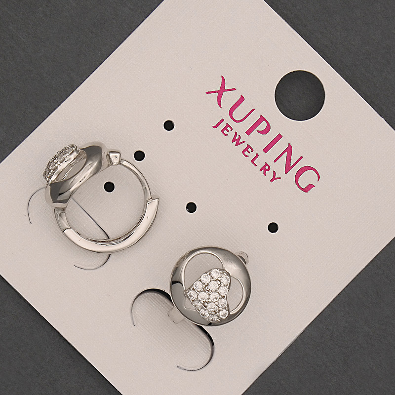 Xuping Earrings with White Rhinestones, diameter 10x13mm +- Rhodium