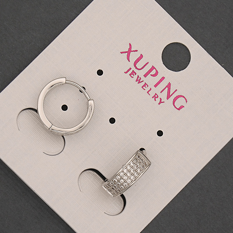 Xuping Earrings with White Rhinestones, diameter 5x14mm +- Rhodium