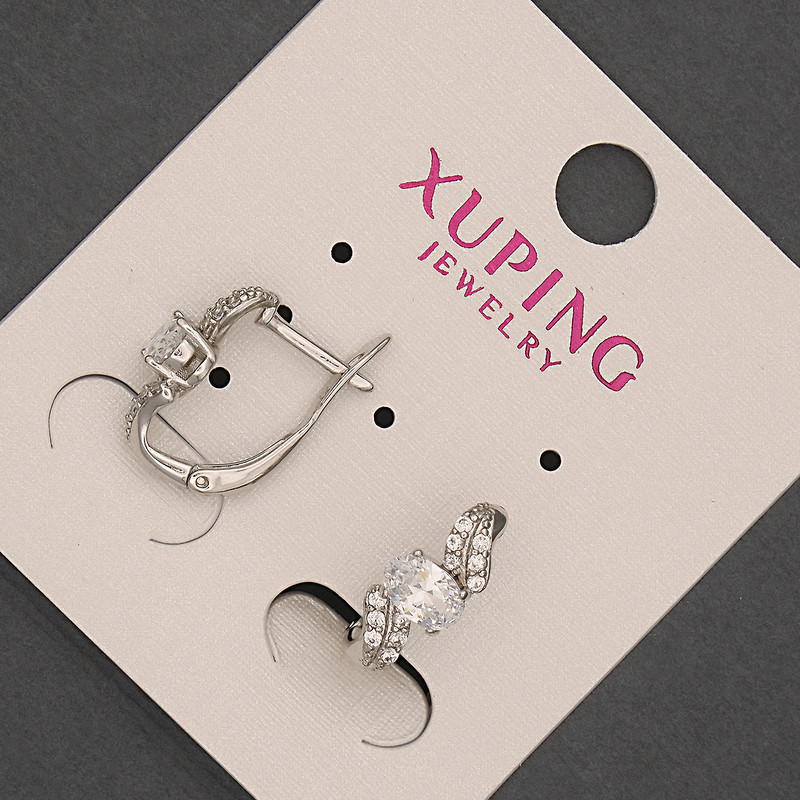 Xuping Earrings with White Rhinestones and Crystal, Diameter 6x14mm+/- Rhodium
