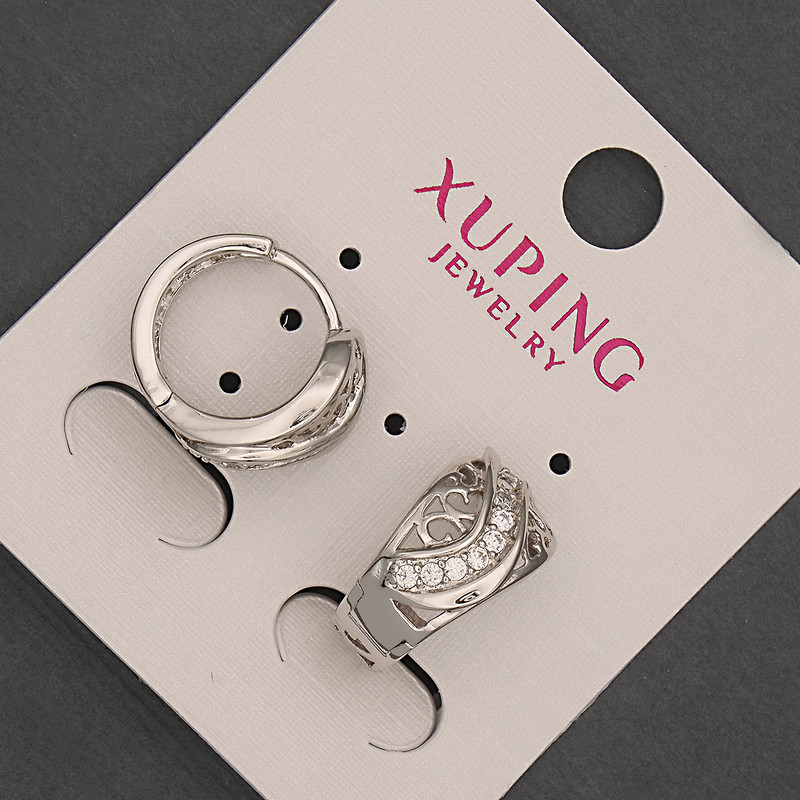 Xuping Earrings with White Rhinestones, diameter 9x16mm +-, Rhodium