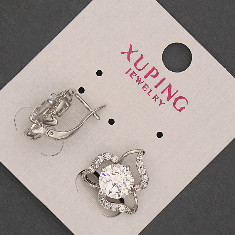 Xuping Earrings with White Rhinestones and Crystal, diameter 15mm +- Rhodium