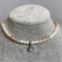 Beige and White Freshwater Pearl Choker, Oval 5-6x5-4mm+/-, with Pendant, Length 38mm+/-, Clasp with Extension Chain