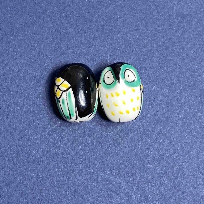 Findings Ceramic Bead Owl Black, Pack of 2pcs, 22x16mm