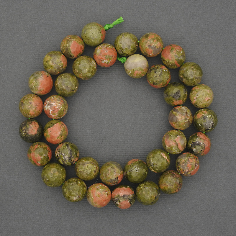 Heliotrope Jasper Beads, Faceted Round 10mm+/-, on Thread, Length 38cm+