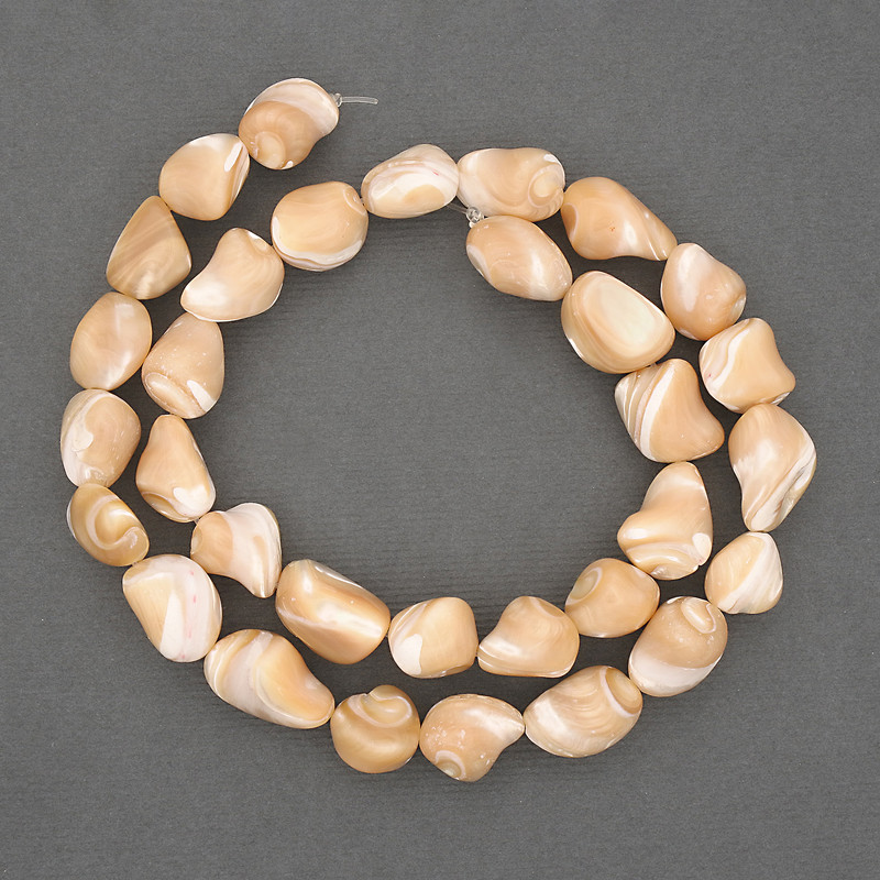 Natural Beige Mother-of-Pearl Beads on Thread, Tumbled, 10-12x8-10mm+/-, Length 40cm+/- on Fishing Line