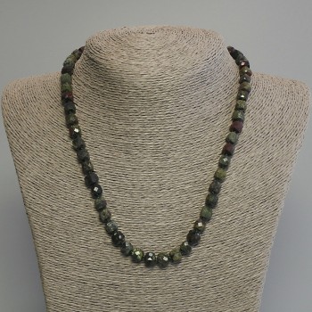 Dragon Blood Jasper Faceted Cube Necklace, natural stone, diameter 7mm+/-, length 45cm+/- with clasp