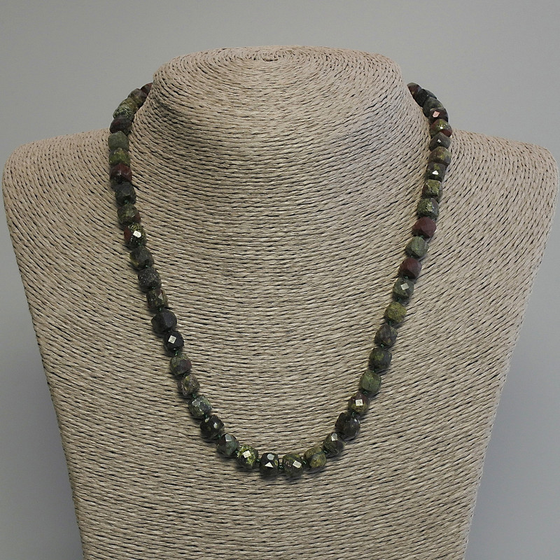 Dragon Blood Jasper Faceted Cube Necklace, natural stone, diameter 7mm+/-, length 45cm+/- with clasp