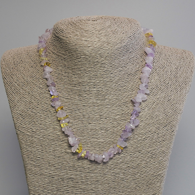 Necklace Amethyst and Citrine chip beads, diameter 8-14x3-6mm+-, length 45cm+- with clasp