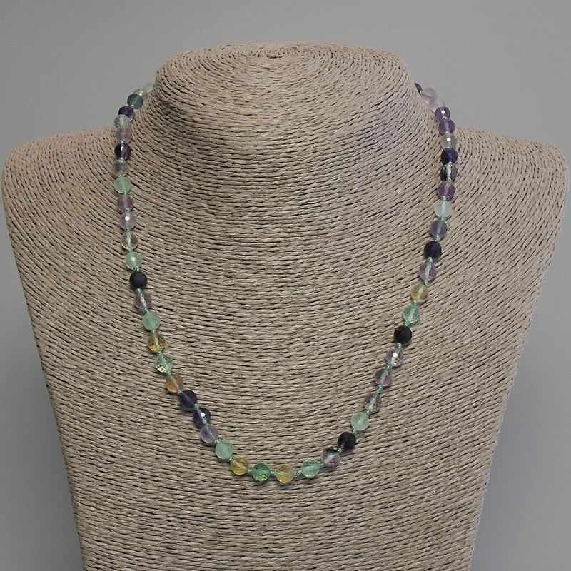 Fluorite Necklace, faceted bead, diameter 6mm+-, length 45cm+- with clasp