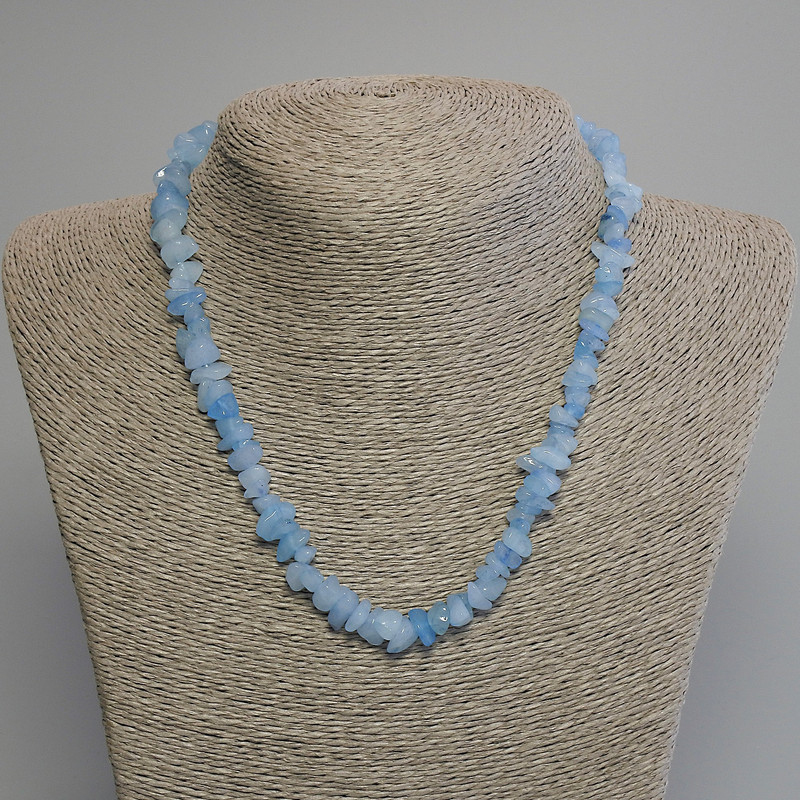 Aquamarine Chip Necklace, diameter 10x4mm+/-, length 45cm+/- with clasp