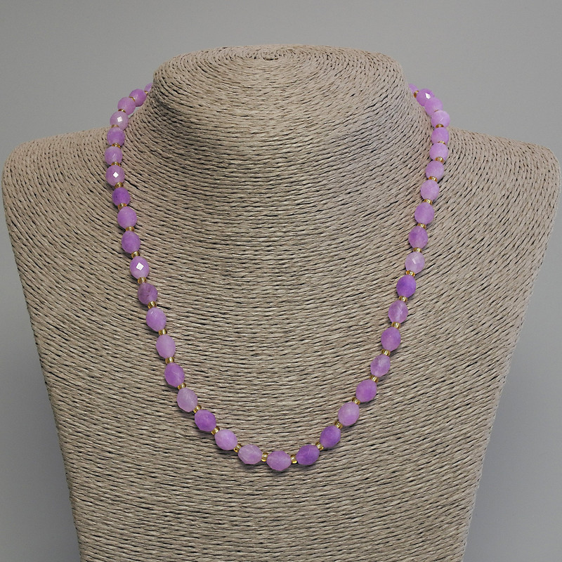 Lavender Amethyst Necklace, faceted grain, diameter 8x6mm+/- with 3mm+/- seed beads, length 45cm+/- with clasp